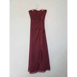 Raylia Designs Womens 8 Formal Dress Wine Lace Up Back Ruffle Strapless 003871